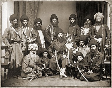 Sher Ali Khan and his company in 1869, all wearing Afghan attire