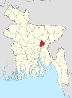 बांग्लादेश के मानचित्र पर नरसिंदी जिले की अवस्थिति