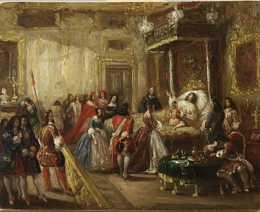 La mort de Louis XIV, peinture d'histoire de Thomas Jones Barker (en), vers 1835-1840.