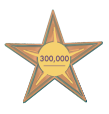 A star with the text "300,000"