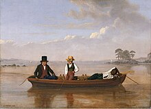 2 men, one is napping, and a boy fishing from a skiff using light tackle