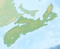 Mapa konturowa Nowej Szkocji, po prawej nieco u góry znajduje się punkt z opisem „ujście”