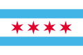 Six-pointed red stars in the flag of Chicago.