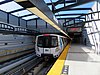 A northbound train at Milpitas station on the first day of service, June 2020