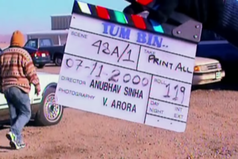 A clapperboard of the film