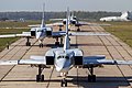 Formazione serrata in decollo di bombardieri russi Tupolev Tu-22M