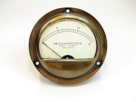 Un ancien ampèremètre mesurant des courants électriques jusqu'à 15 mA.
