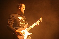 Rob Arnold performing live in Chimaira at the Nokia Theatre Times Square, on June 25, 2008