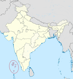 Karta över Indien med Lakshadweep markerat.