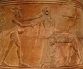 Fig. 1. Horse-bodied Gorgon (Medusa) being decapitated by Perseus with averted gaze; Boetian relief pithos, Louvre CA 795 (mid seventh century BC[51]