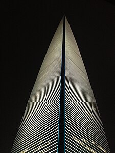 Shanghai World Financial Center pictured at night.