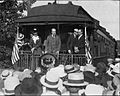 1916 Republican presidential nominee Charles Evans Hughes speaking during at the train station in Winona, Minnesota while completing a whistle-stop tour on the Milwaukee Road's Olympian