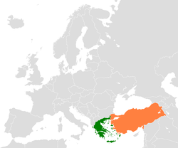 Haritada gösterilen yerlerde Greece ve Turkey
