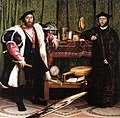 Esimerkki anamorfoosista: Suurlähettiläät, Hans Holbein. Kuvan alaosassa on vääristynyt kallo, joka näkyy oikein kun sitä katsotaan oikeasta kulmasta.