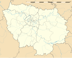 Mapa konturowa Île-de-France, blisko centrum u góry znajduje się punkt z opisem „Ambasada Rzeczypospolitej Polskiej w Republice Francuskiej z siedzibą w Paryżu”