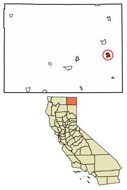 Location of Cedarville in Modoc County, California