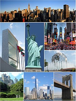 Koláž významných turistických atrakcí a památek New Yorku