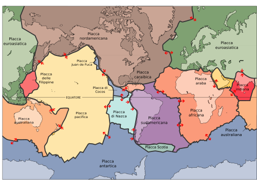 Mappa delle placche tettoniche della Terra.