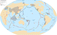 Π Παγκόσμιος χάρτης που υποδεικνύει τα όρια των τεκτονικών πλακών