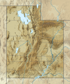 Mapa konturowa Utah, na dole po prawej znajduje się punkt z opisem „Park Narodowy Canyonlands”