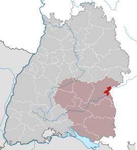 Poloha mesta Ulm v rámci spolkovej krajiny Bádensko-Württembersko