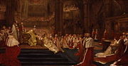 1902年8月9日にウェストミンスター寺院で挙行されたエドワードの戴冠式を描いた肖像画（ジョン・ヘンリー・フレデリック・ベーコン（英語版）画）