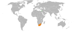 Map indicating locations of Israel and South Africa