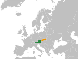 Map indicating locations of Austria and Slovakia