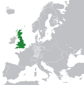 Великобритания (зелёным) на карте Европы в 1801 году