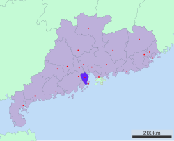 Location of Zhongshan in Guangdong