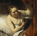 Rembrandt: D'Geertje Dircx am Bett (Sara an Erwartung vum Tobias), National Gallery of Scotland, Edinburgh