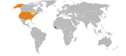 Map indicating locations of Guinea and USA