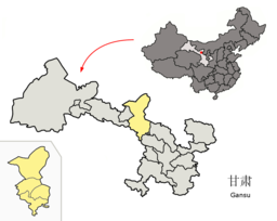 Plasseringa av Wuwei (gul) i Gansu