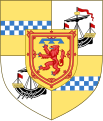 Герб наследника британского престола в качестве герцога Ротсея, графа Каррика, барона Ренфру, лорда Островов, принца и великого стюарда Шотландии, используемый им в Шотландии с 21 июля 1976 года, основанный на Шотландском знамени его королевского высочества, разработанном в 1974 году сэром Ианом Монкрейффом[англ.]. В 1-й и 4-й четвертях расположен герб главных стюардов Шотландии, во 2-й и 3-й — герб лорда Островов, в центре — щит с Королевским гербом Шотландского королевства с ламбелью с тремя точками лазури