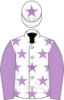 White, mauve stars, sleeves and star on cap