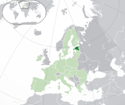  Эстони улсын байршил (хар ногоон) – Европ (ногоон & хар саарал) – Европын Холбоо (ногоон)  –  [Legend]
