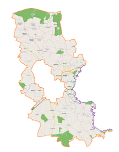 Mapa konturowa gminy wiejskiej Hrubieszów, w centrum znajduje się punkt z opisem „Dziekanów”