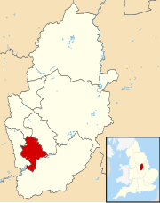 ノッティンガムの位置 （拡大図の白い範囲はノッティンガムシャー）の位置図