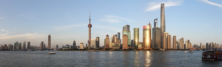 Shanghai linnakeskuse, mille kõrgeim ehitis on Shanghai Keskuse Hoone, ülevaatlik panoraam (2014)