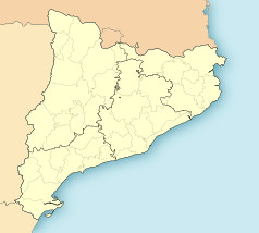 Mapa konturowa Katalonii, u góry znajduje się punkt z opisem „Vallcebre”
