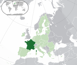 Lokasyon kan Metropolitanong Pransya (mala'tom na berde) – in kontinente kan Europa (malungsi na berde & maitim na kulay-abo) – in Unyong Europeo (malungsi na berde)