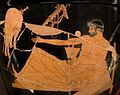 Herakles pidoissa. Yksityis­kohta kratee­rista, n. 500–490 eaa.