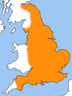Древнеанглийский язык на карте острова Великобритания - территория распространения около 800 года