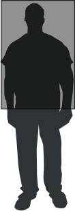 Silhouette of a man standing with a gray translucent box superimposed over his torso and face
