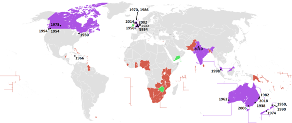 Locations of the games, and participating countries