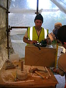 At work on the stone for the central pier. Note the craft tools