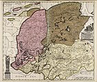 Senhorio da Frísia (1706) dividido nas gaue Westergo, Oostergo e Zevenwouden