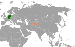 Map indicating locations of Germany and Tajikistan