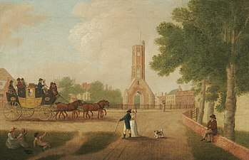 Norwich Stagecoach at King's Lynn (undated), oil on canvas, Norfolk Museums Collections