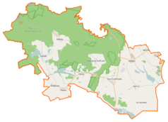 Mapa konturowa gminy Stare Czarnowo, w centrum znajduje się punkt z opisem „Ogród Dendrologiczny w Glinnej”